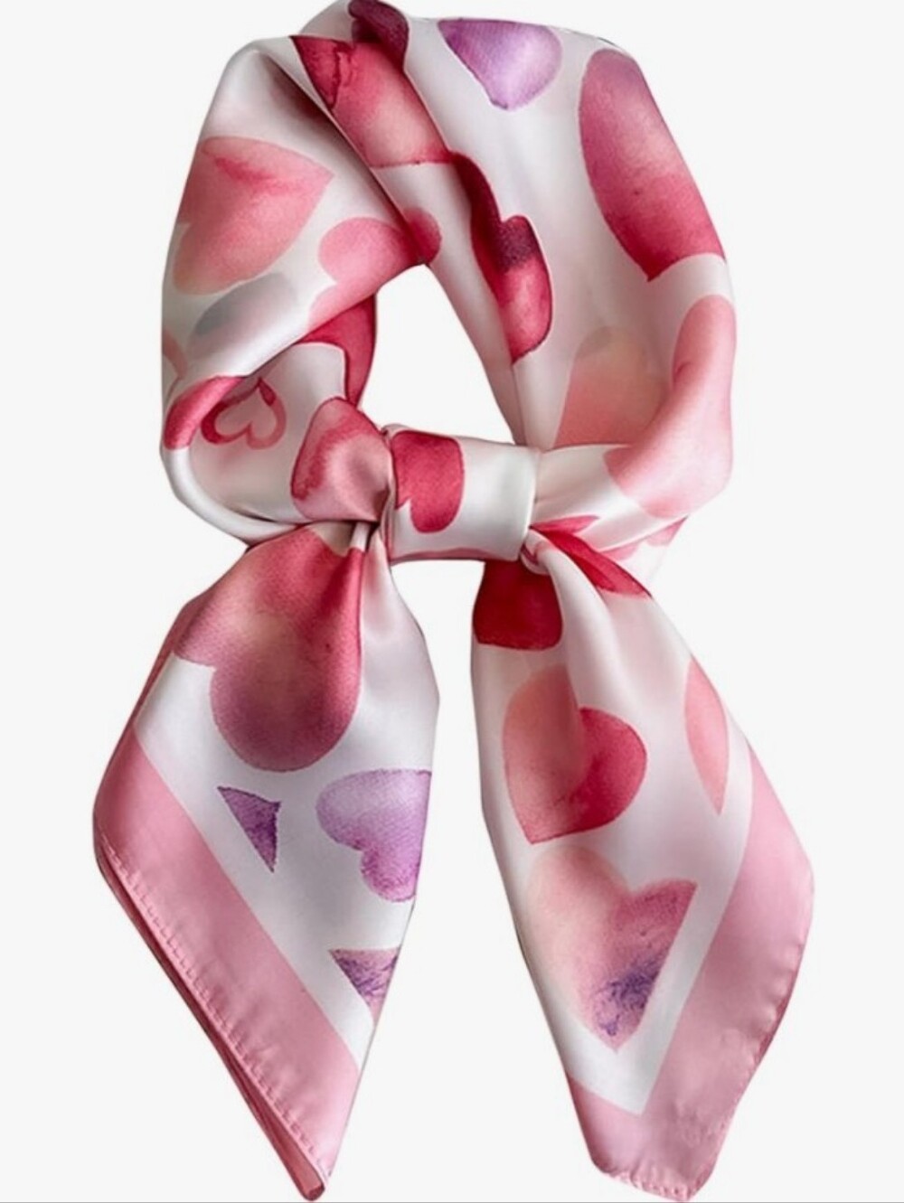 Silk-Feel  Pink Hearts Art Print Neck Scarf 27.5'